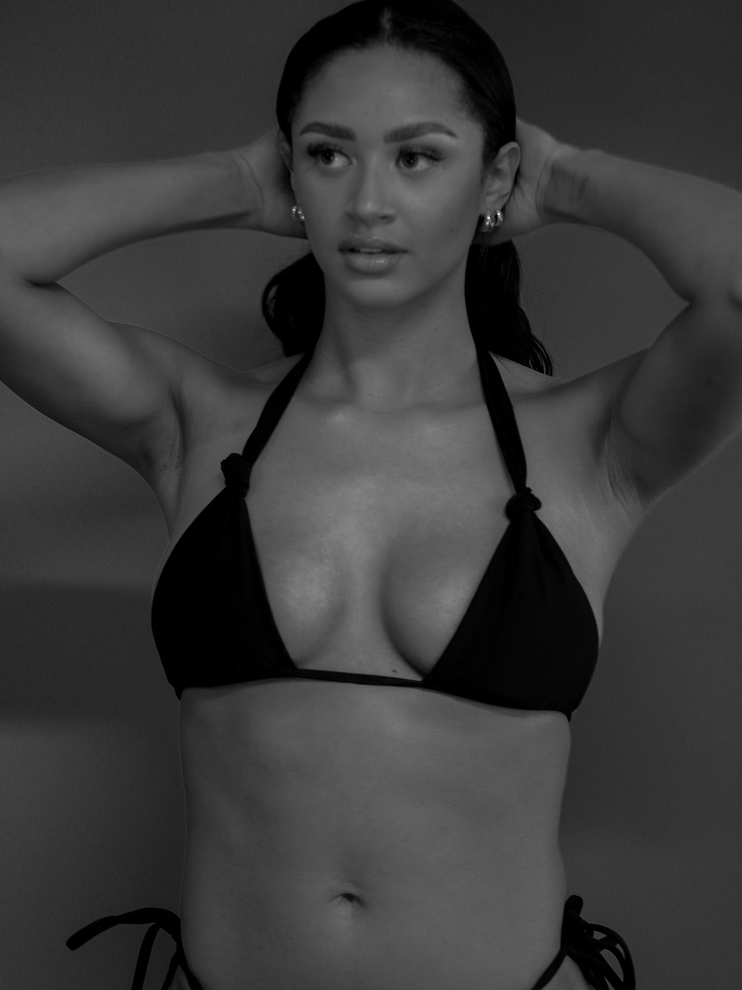 close-up of the lolani bikini top on a model