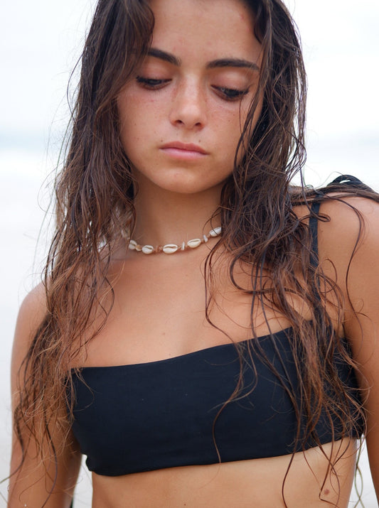 close up of the sustainable Maui Black Bikini top